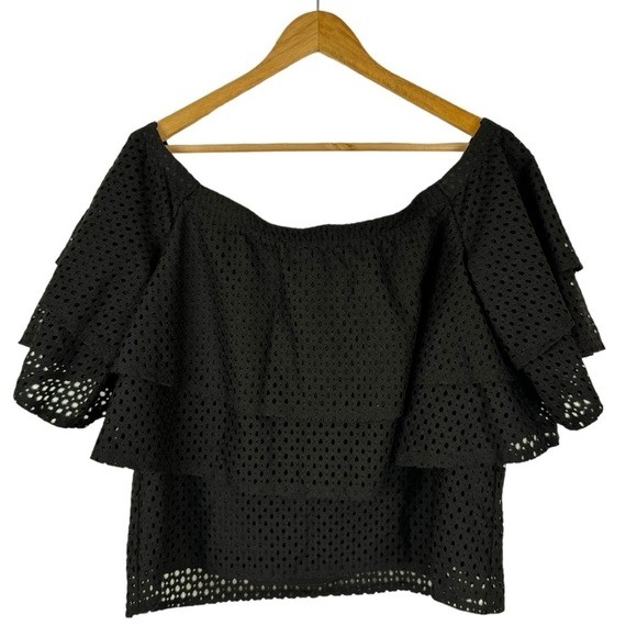 Banana Republic Womens Off The Shoulder Ruffle Blouse S Black Eyelet Feminine - Picture 4 of 14